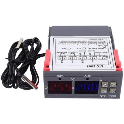 STC-3008 DC24V Controlador de temperatura ajustable de doble pantalla