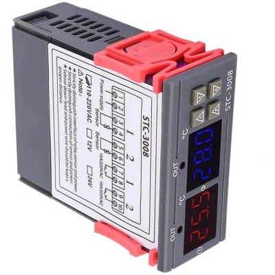 STC-3008 DC24V Controlador de temperatura ajustable de doble pantalla