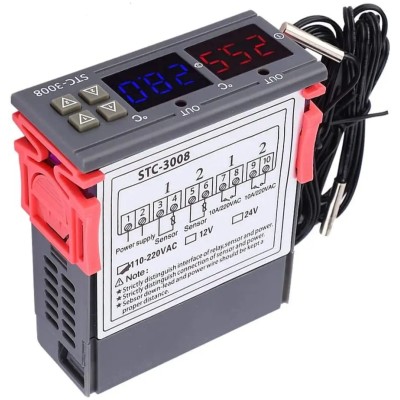 STC-3008 DC24V Controlador de temperatura ajustable de doble pantalla