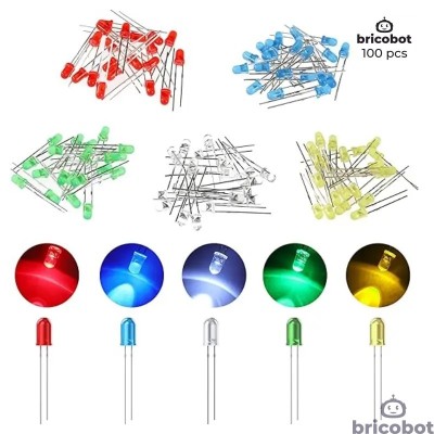 Juego de 100 diodos LED 3mm - Rojo / Verde / Azul / Amarillo / Blanco - Bolsa plástica (20pcs x color)